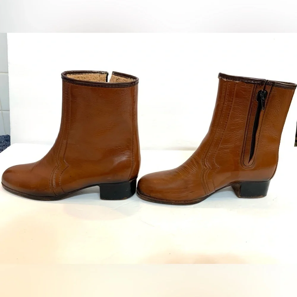 1970’s Women’s Vintage Brown Zip Ankle Booties Boots Sz 7